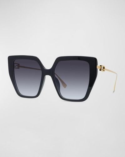 Fendi Acetate/metal Butterfly Sunglasses, Black - Blue