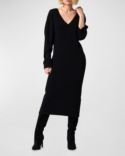 Equipment Jeannie Cashmere V-Neck Midi Sweater Dress - Black