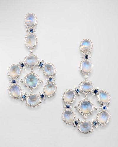 Cicada Jewelry 18K Moonstone, Sapphire, And Diamond Statement Earrings - Metallic