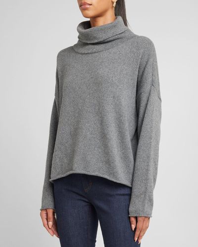 Eileen Fisher Ribbed Turtleneck Cashmere-Silk Sweater - Gray