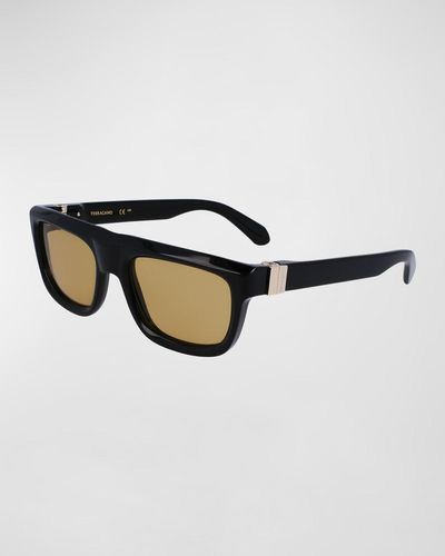 Ferragamo Prisma Acetate Square Sunglasses, 56Mm - Black