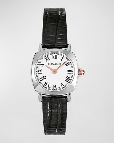 Ferragamo 23Mm Soft Square Watch With Leather Strap - White