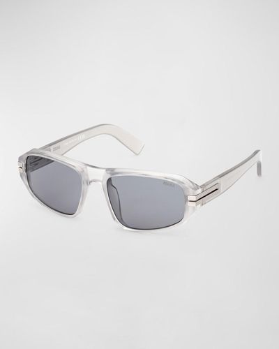 ZEGNA Polarized Acetate Square Sunglasses - Metallic