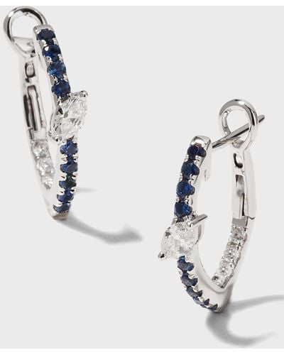 Frederic Sage Marquise Center Diamond And Blue Sapphire Hoop Earrings - Metallic