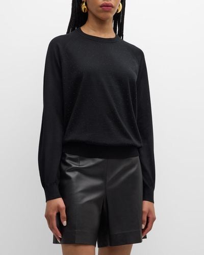 Emporio Armani Rhinestone Raglan-Sleeve Wool Sweater - Black