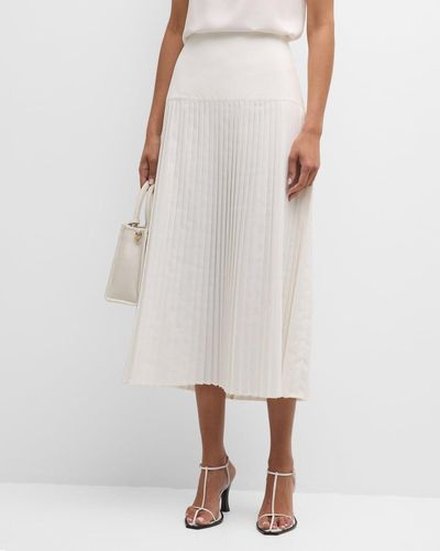 Misook Pleated A-Line Woven Midi Skirt - White