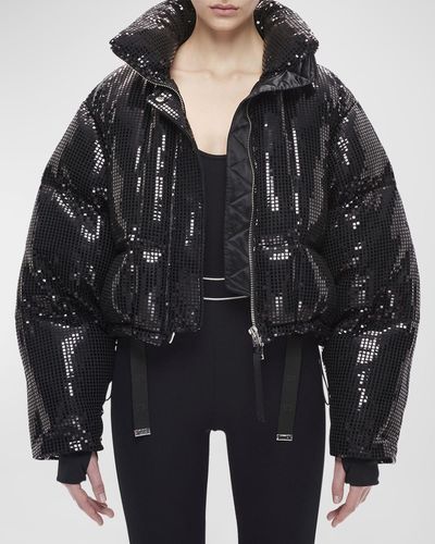 SHOREDITCH SKI CLUB Dissco Sequin Puffer Jacket - Black