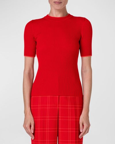 Akris Punto Ribbed Knit Wool Top - Red