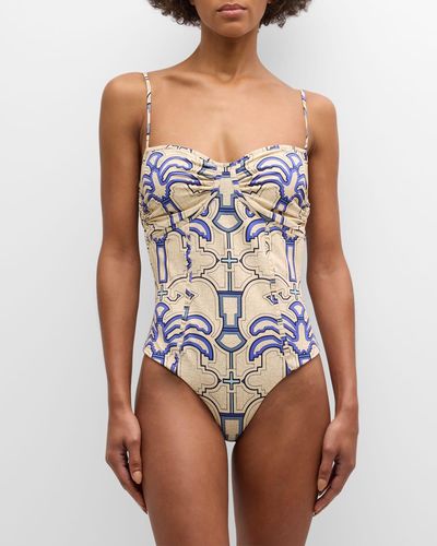 Johanna Ortiz Lagoon Lure Bustier One-Piece Swimsuit - Blue