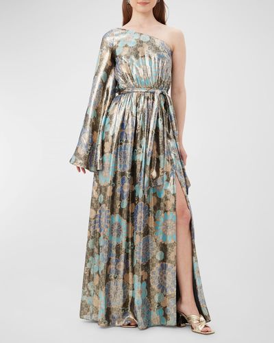 Trina Turk Amida One-shoulder Metallic Floral-print Gown - Multicolor