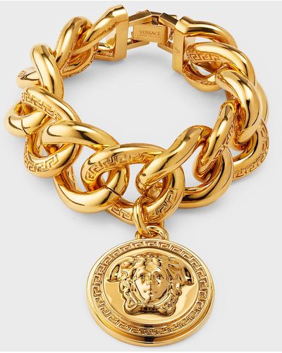 Versace Thick Chain Bracelet With Medusa Charm - Metallic