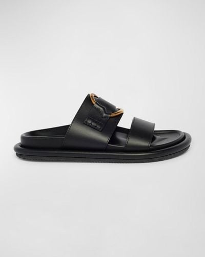 Moncler Bell Calfskin Logo Slide Sandals - Black