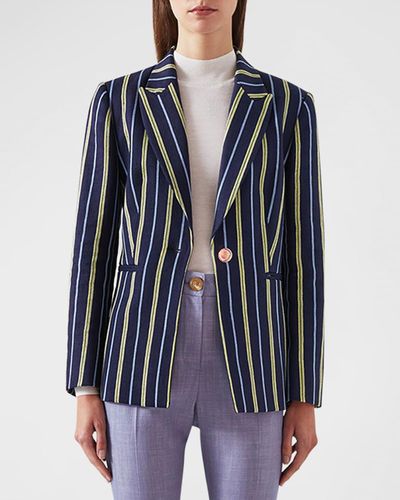 LK Bennett Mya Striped Single-Button Jacket - Blue