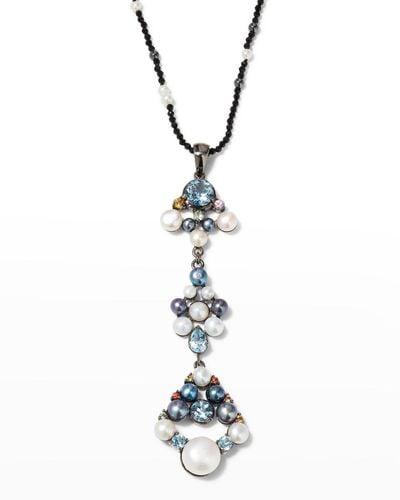 M.c.l  Matthew Campbell Laurenza Pearl Dangle 3-drop Necklace With Sapphires And Topaz - White