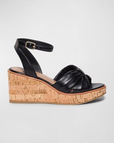Bernardo Leather Cork Ankle-strap Wedge Sandals - Black