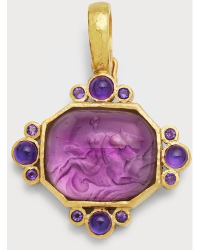 Elizabeth Locke 19k Venetian Glass Intaglio Goddess Pendant With Amethyst, 30x28mm - Pink