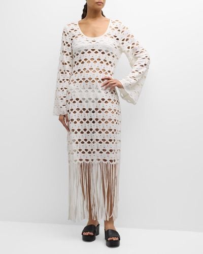 Jonathan Simkhai Pierce Long-Sleeve Fringe Maxi Dress - White