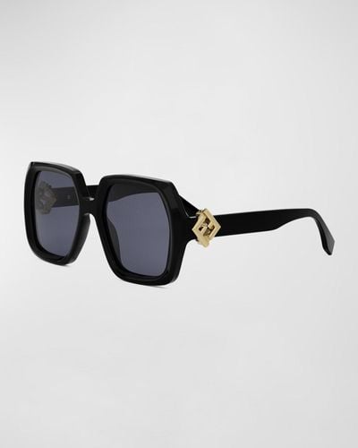Fendi Diamond Acetate Square Sunglasses - Black