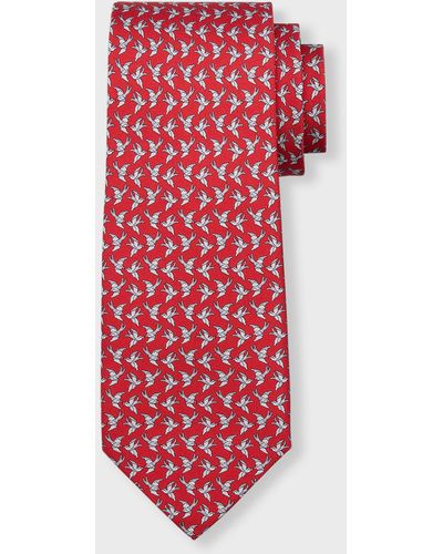 Ferragamo Sparrow-Print Silk Tie - Red