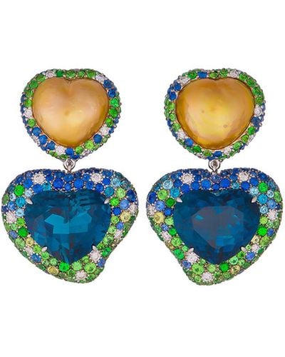 Margot McKinney Jewelry Hearts Desire South Sea Pearl & Topaz Detachable Drop Earrings - Blue