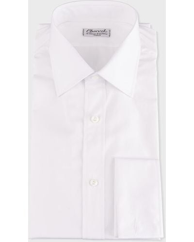 Charvet Basic Solid Point-Collar Dress Shirt With French Cuffs - White