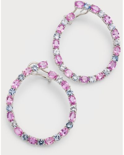 Alexander Laut 18k White Gold Pink & Blue Sapphire Hoop Earrings