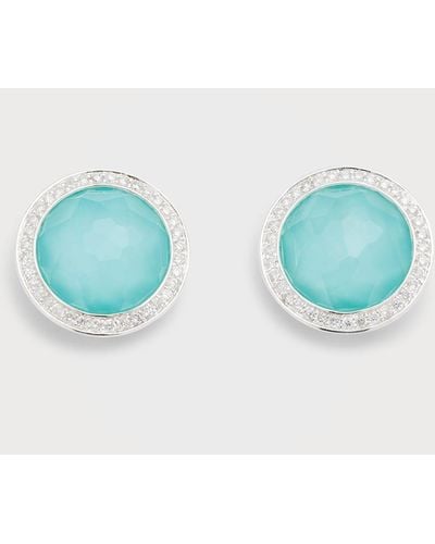 Ippolita Small Stud Earrings In Sterling Silver With Diamonds - Blue