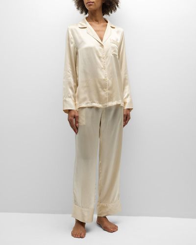 Neiman Marcus Long Silk Charmeuse Pajama Set - Natural