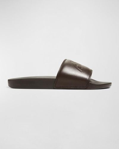 Brioni Leather And Rubber Slide Sandals - Brown