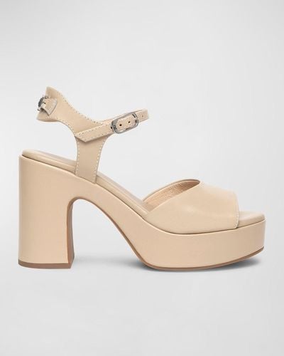 Nero Giardini Leather Chunky Ankle-Strap Platform Sandals - Natural