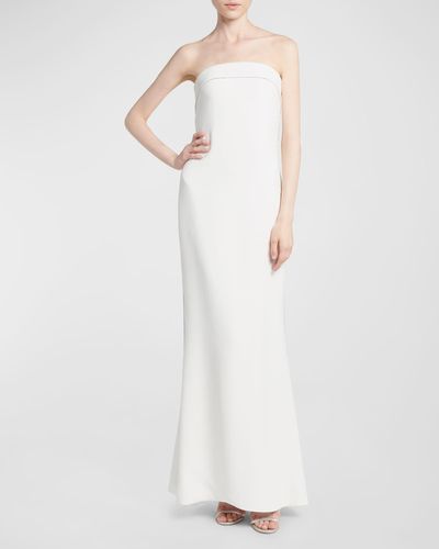 Giorgio Armani Satin Strapless Gown With Crystal Trim - White