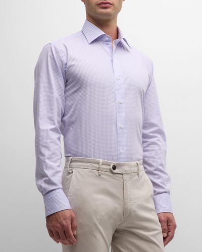 Peter Millar Francis Cotton Micro-Check Sport Shirt - Purple