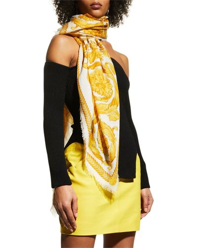 Versace Barocco-print Cashmere-blend Scarf - Yellow