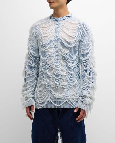 DIESEL Shredded Inside-Out Sweater - Blue