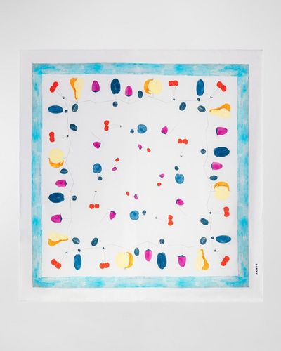 Akris Fruits Print Silk Twill Scarf, 90cm X 90cm - Blue