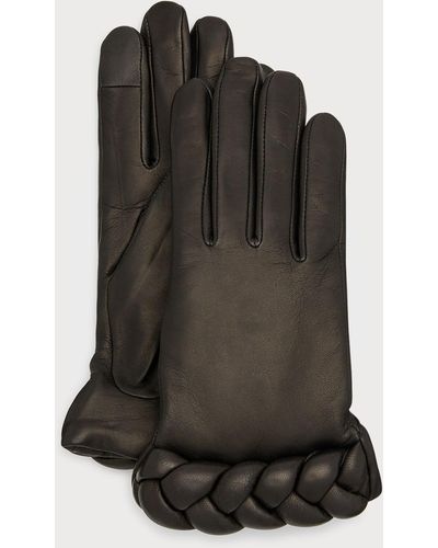 Agnelle Edith Braided Leather Gloves - Blue