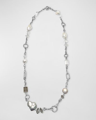Stephen Dweck Natural Quartz And Baroque Pearl Necklace In Sterling Silver - White