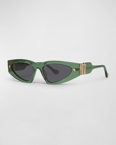 Nanushka Crista Acetate Cat-eye Sunglasses - Green