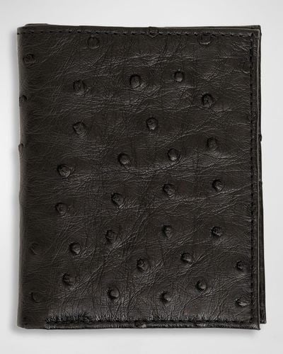 Abas Ostrich Leather Bifold Wallet W/ Id Window - Black