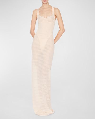 Alaïa Sheer Column Dress With Corset Outline - White