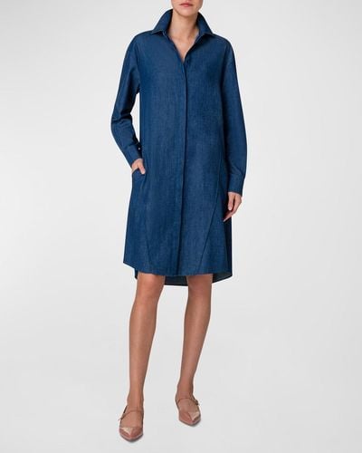 Akris Chambray Long-Sleeve Oversized Shirtdress - Blue