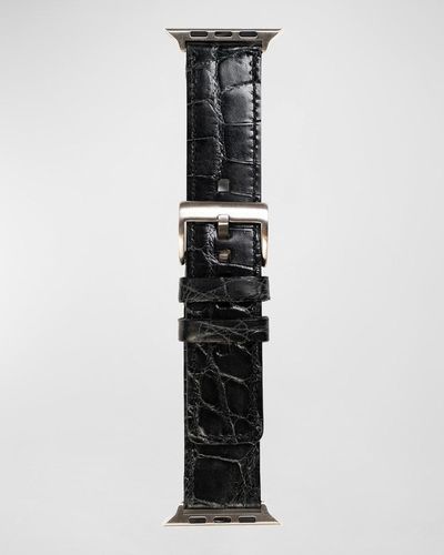 Abas Apple Watch® Alligator Watch Strap, Silver Finish - Black