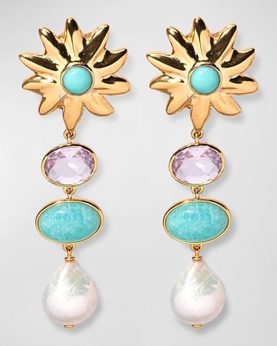 Lizzie Fortunato Aphrodite 24k Gold Plated Baroque Pearl Drop Earrings - Blue