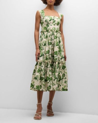 Cara Cara Claire Floral Tie-back Midi Dress - Green