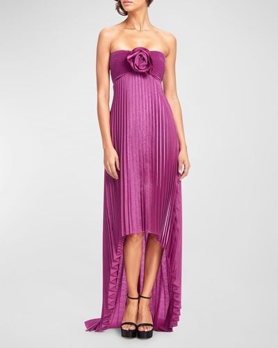 ONE33 SOCIAL Flower Strapless Empire-Waist Pleated High-Low Dress - Purple