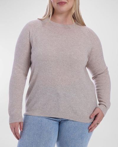 Minnie Rose Plus Size Cashmere Crewneck Sweater - Gray