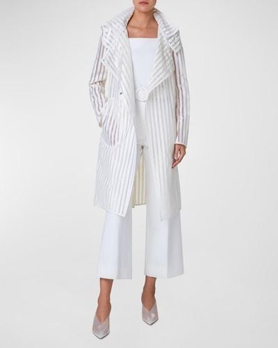 Akris Punto Striped Belted Trench Coat With Removable Hood - White