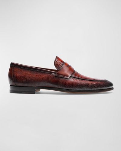 Magnanni Vincente Lizard Penny Loafers - Red