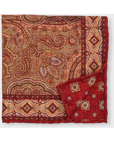 Edward Armah Paisley/floral Reversible Silk Pocket Square - Red