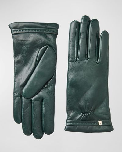 Bruno Magli Nappa Leather Gloves With Stitched Cuffs - Green